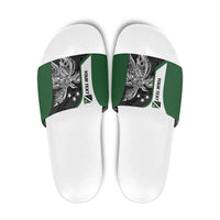 Personalised PNG Western Highlands Province Slide Sandals Bird of Paradise Tattoo Flag Motif LT9 Green - Polynesian Pride