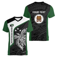 Personalised PNG Western Highlands Province Women V-Neck T-Shirt Bird of Paradise Tattoo Flag Motif LT9 - Polynesian Pride