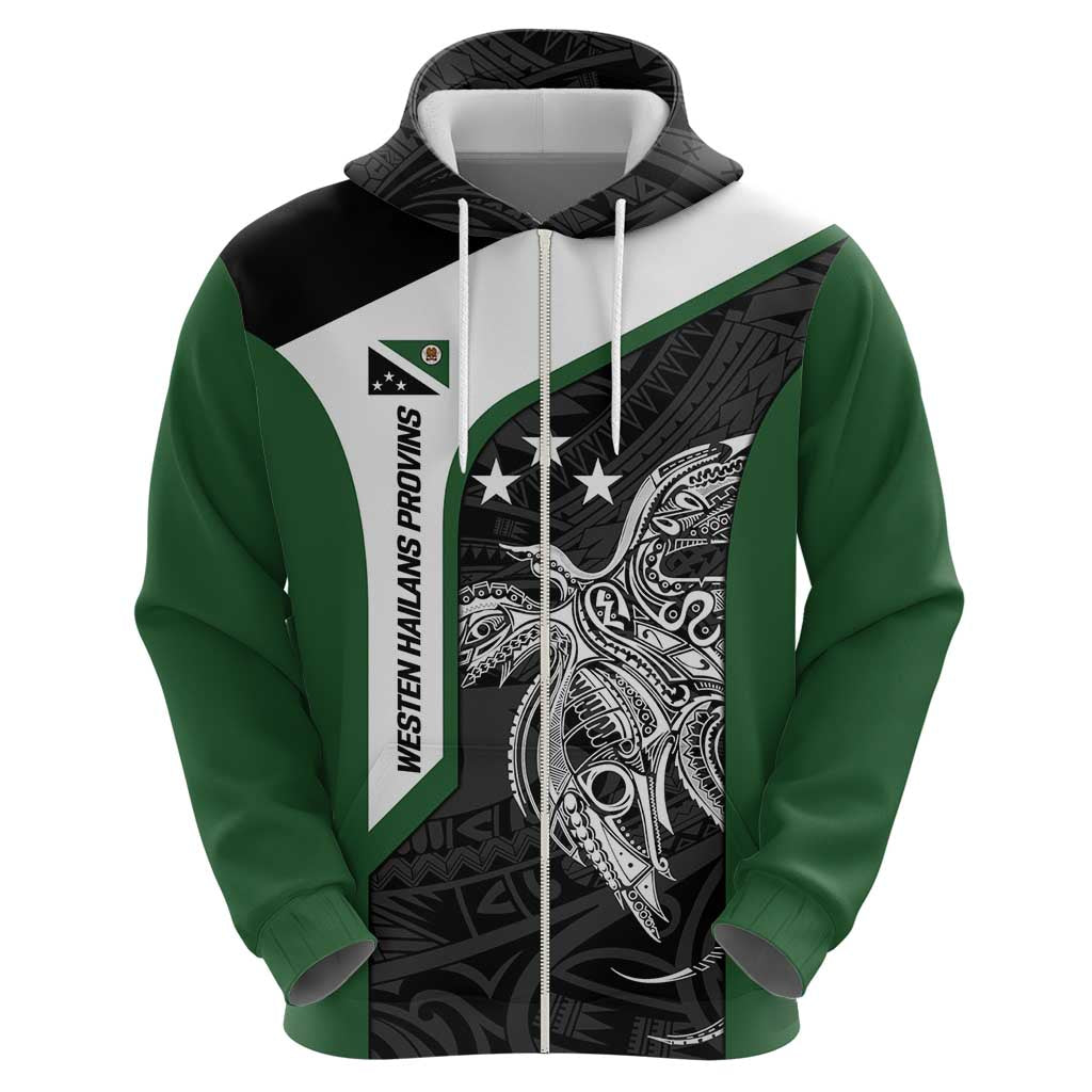 Personalised PNG Western Highlands Province Zip Hoodie Bird of Paradise Tattoo Flag Motif LT9 - Polynesian Pride