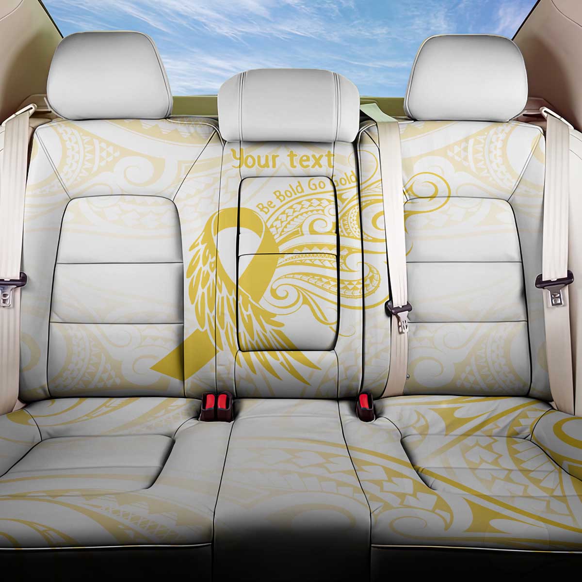 Be Bold Go Gold Polyneisan Ribbon Childhood Personalised Back Car Seat Cover LT9 One Size Gold - Polynesian Pride