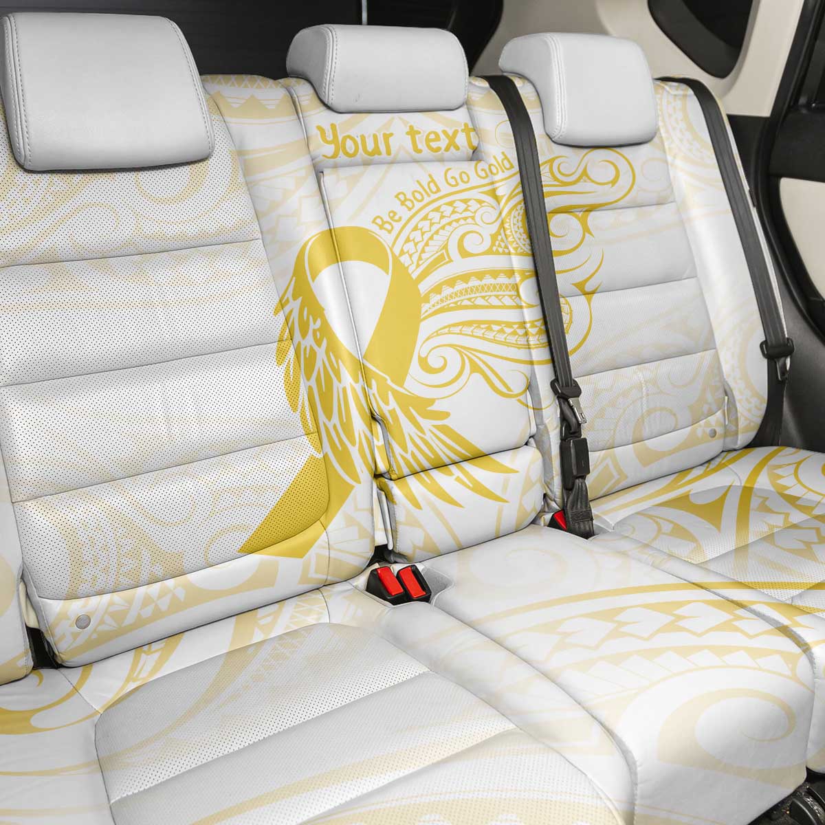 Be Bold Go Gold Polyneisan Ribbon Childhood Personalised Back Car Seat Cover LT9 - Polynesian Pride