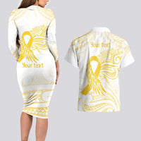 Be Bold Go Gold Polyneisan Ribbon Childhood Personalised Couples Matching Long Sleeve Bodycon Dress and Hawaiian Shirt LT9 - Polynesian Pride