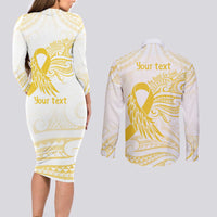 Be Bold Go Gold Polyneisan Ribbon Childhood Personalised Couples Matching Long Sleeve Bodycon Dress and Long Sleeve Button Shirt LT9 - Polynesian Pride