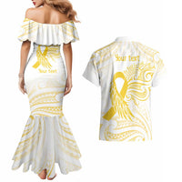 Be Bold Go Gold Polyneisan Ribbon Childhood Personalised Couples Matching Mermaid Dress and Hawaiian Shirt LT9 - Polynesian Pride