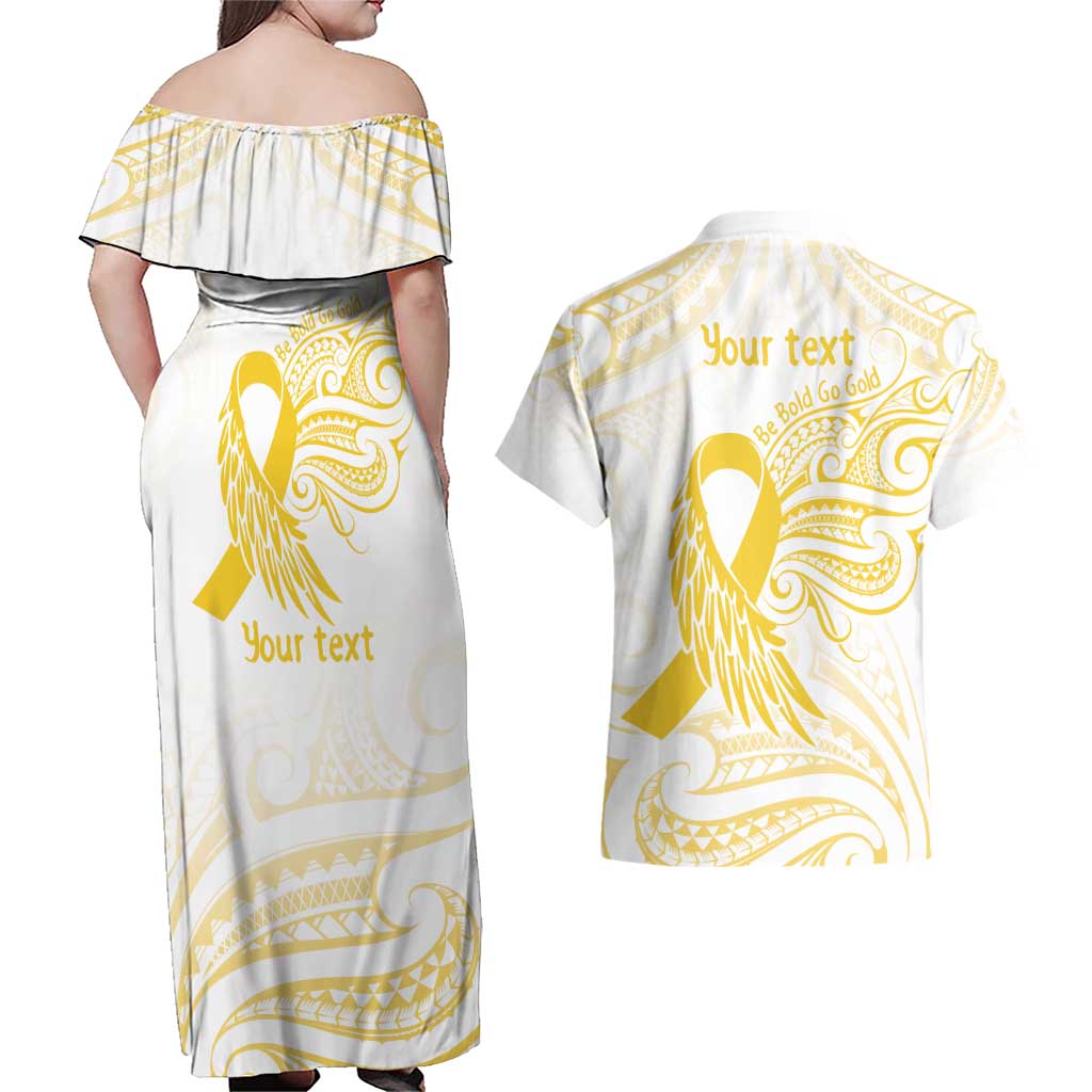 Be Bold Go Gold Polyneisan Ribbon Childhood Personalised Couples Matching Off Shoulder Maxi Dress and Hawaiian Shirt LT9 - Polynesian Pride