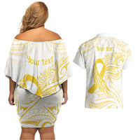 Be Bold Go Gold Polyneisan Ribbon Childhood Personalised Couples Matching Off Shoulder Short Dress and Hawaiian Shirt LT9 - Polynesian Pride