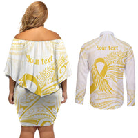 Be Bold Go Gold Polyneisan Ribbon Childhood Personalised Couples Matching Off Shoulder Short Dress and Long Sleeve Button Shirt LT9 - Polynesian Pride
