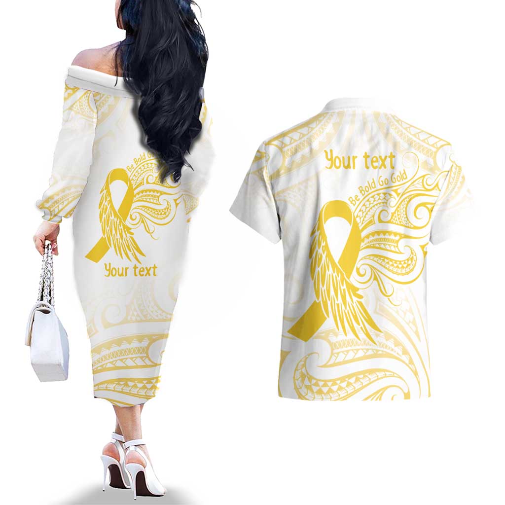 Be Bold Go Gold Polyneisan Ribbon Childhood Personalised Couples Matching Off The Shoulder Long Sleeve Dress and Hawaiian Shirt LT9 - Polynesian Pride