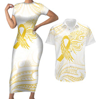Be Bold Go Gold Polyneisan Ribbon Childhood Personalised Couples Matching Short Sleeve Bodycon Dress and Hawaiian Shirt LT9 Gold - Polynesian Pride
