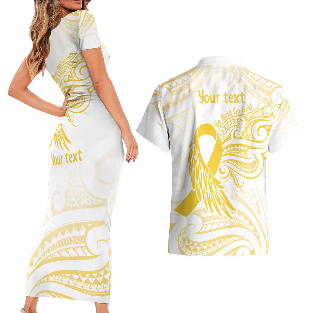Be Bold Go Gold Polyneisan Ribbon Childhood Personalised Couples Matching Short Sleeve Bodycon Dress and Hawaiian Shirt LT9 - Polynesian Pride