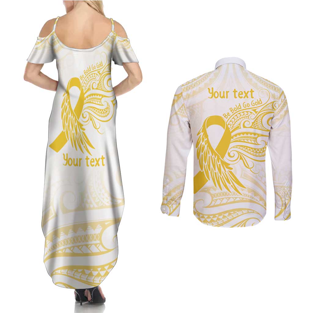 Be Bold Go Gold Polyneisan Ribbon Childhood Personalised Couples Matching Summer Maxi Dress and Long Sleeve Button Shirt LT9 - Polynesian Pride
