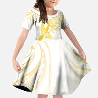 Be Bold Go Gold Polyneisan Ribbon Childhood Personalised Family Matching Off The Shoulder Long Sleeve Dress and Hawaiian Shirt LT9 Daughter's Dress Gold - Polynesian Pride