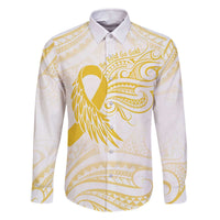 Be Bold Go Gold Polyneisan Ribbon Childhood Personalised Family Matching Off The Shoulder Long Sleeve Dress and Hawaiian Shirt LT9 Dad's Shirt - Long Sleeve Gold - Polynesian Pride