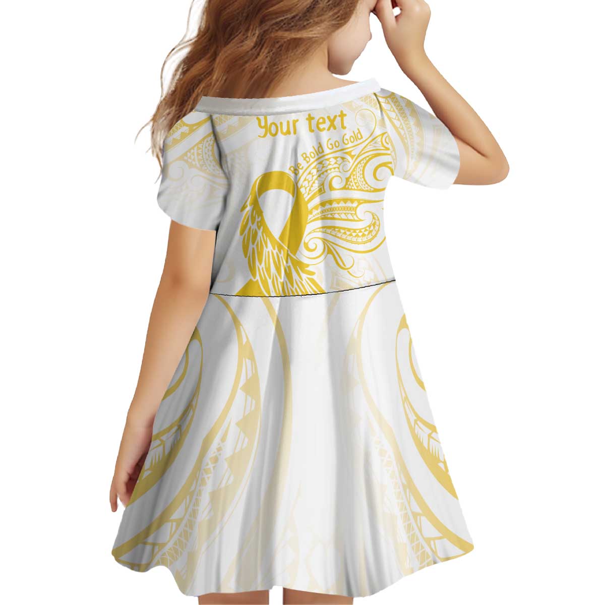 Be Bold Go Gold Polyneisan Ribbon Childhood Personalised Family Matching Off Shoulder Short Dress and Hawaiian Shirt LT9 - Polynesian Pride