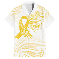 Be Bold Go Gold Polyneisan Ribbon Childhood Personalised Family Matching Off Shoulder Short Dress and Hawaiian Shirt LT9 Dad's Shirt - Short Sleeve Gold - Polynesian Pride