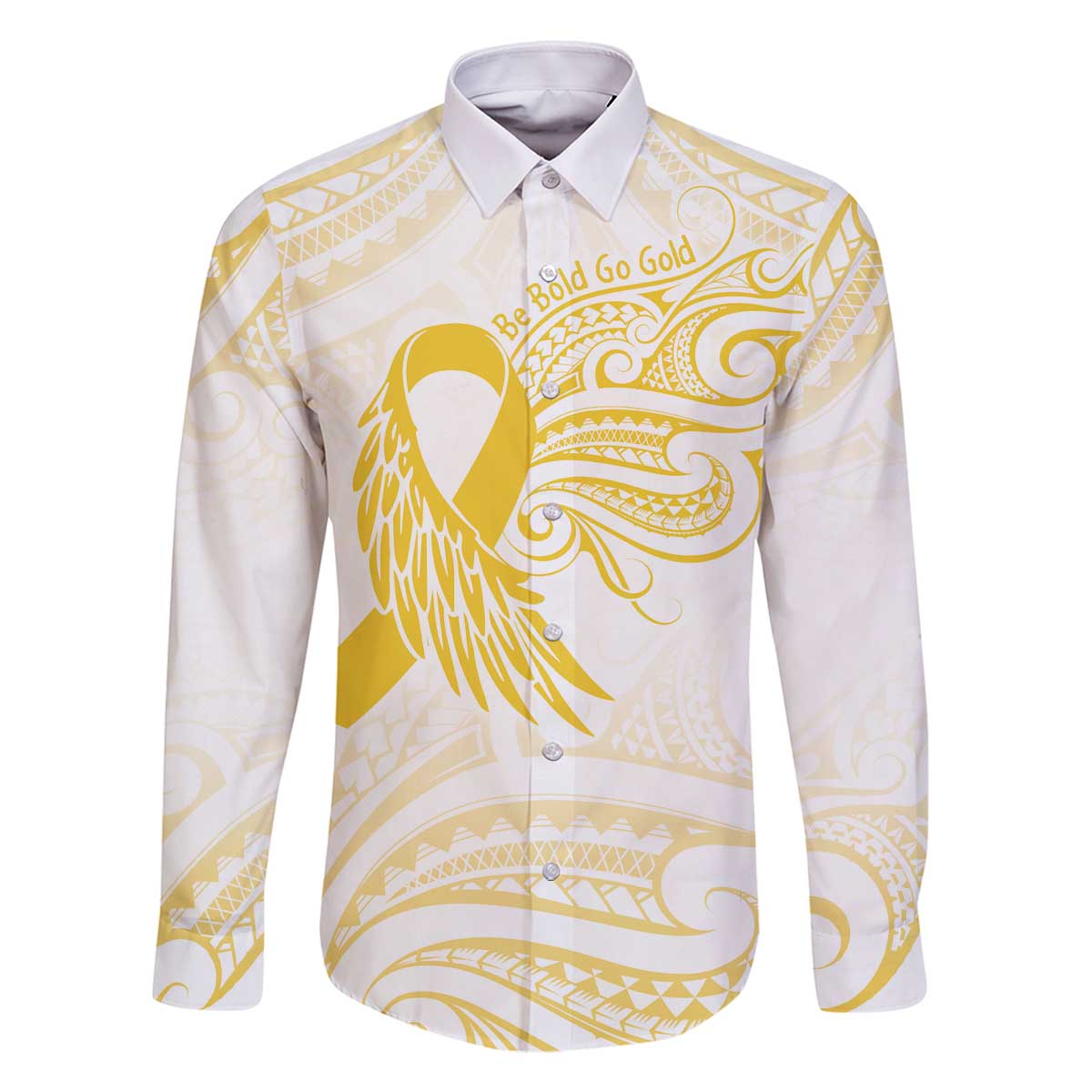 Be Bold Go Gold Polyneisan Ribbon Childhood Personalised Family Matching Off Shoulder Short Dress and Hawaiian Shirt LT9 Dad's Shirt - Long Sleeve Gold - Polynesian Pride