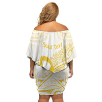 Be Bold Go Gold Polyneisan Ribbon Childhood Personalised Family Matching Off Shoulder Short Dress and Hawaiian Shirt LT9 - Polynesian Pride