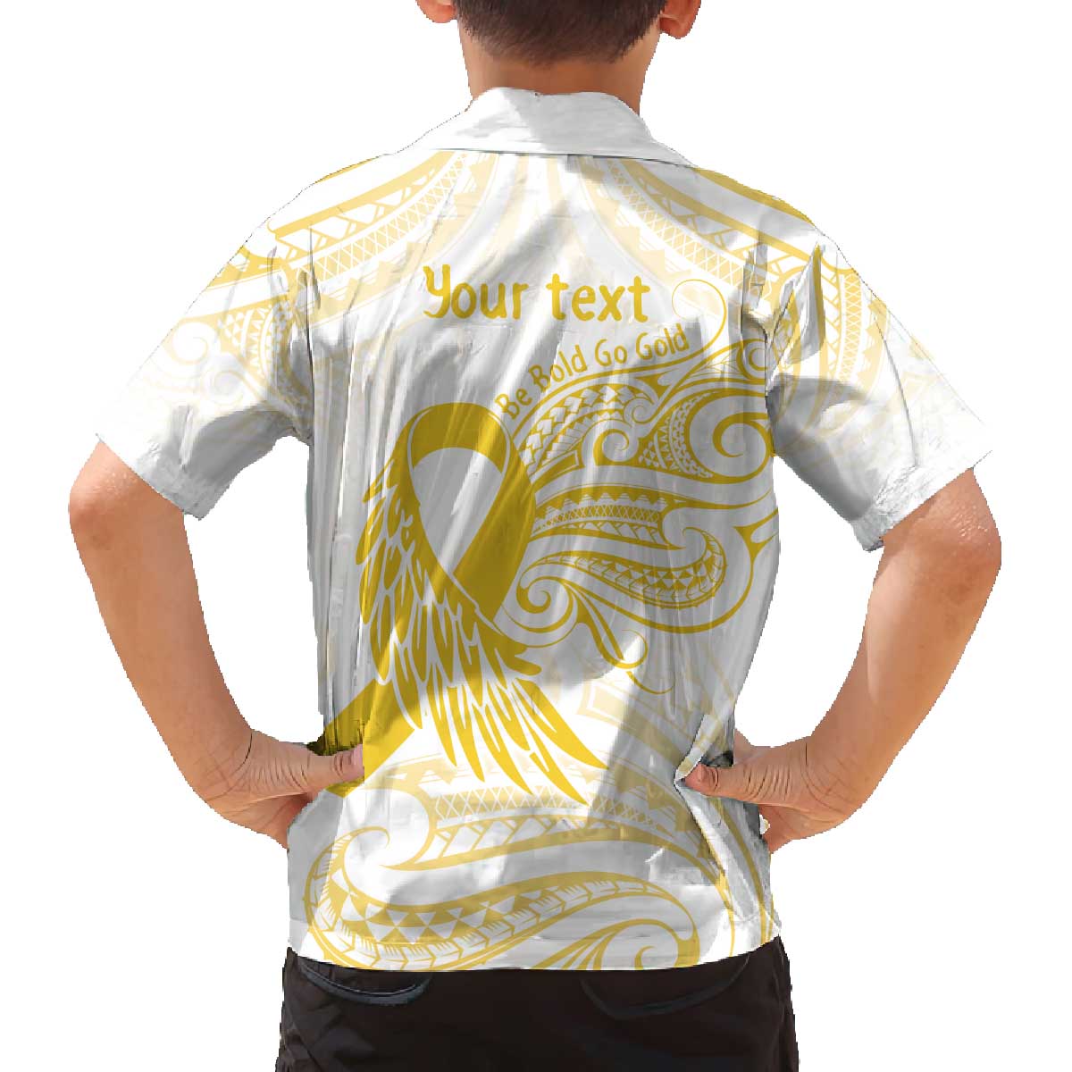 Be Bold Go Gold Polyneisan Ribbon Childhood Personalised Family Matching Puletasi and Hawaiian Shirt LT9 - Polynesian Pride