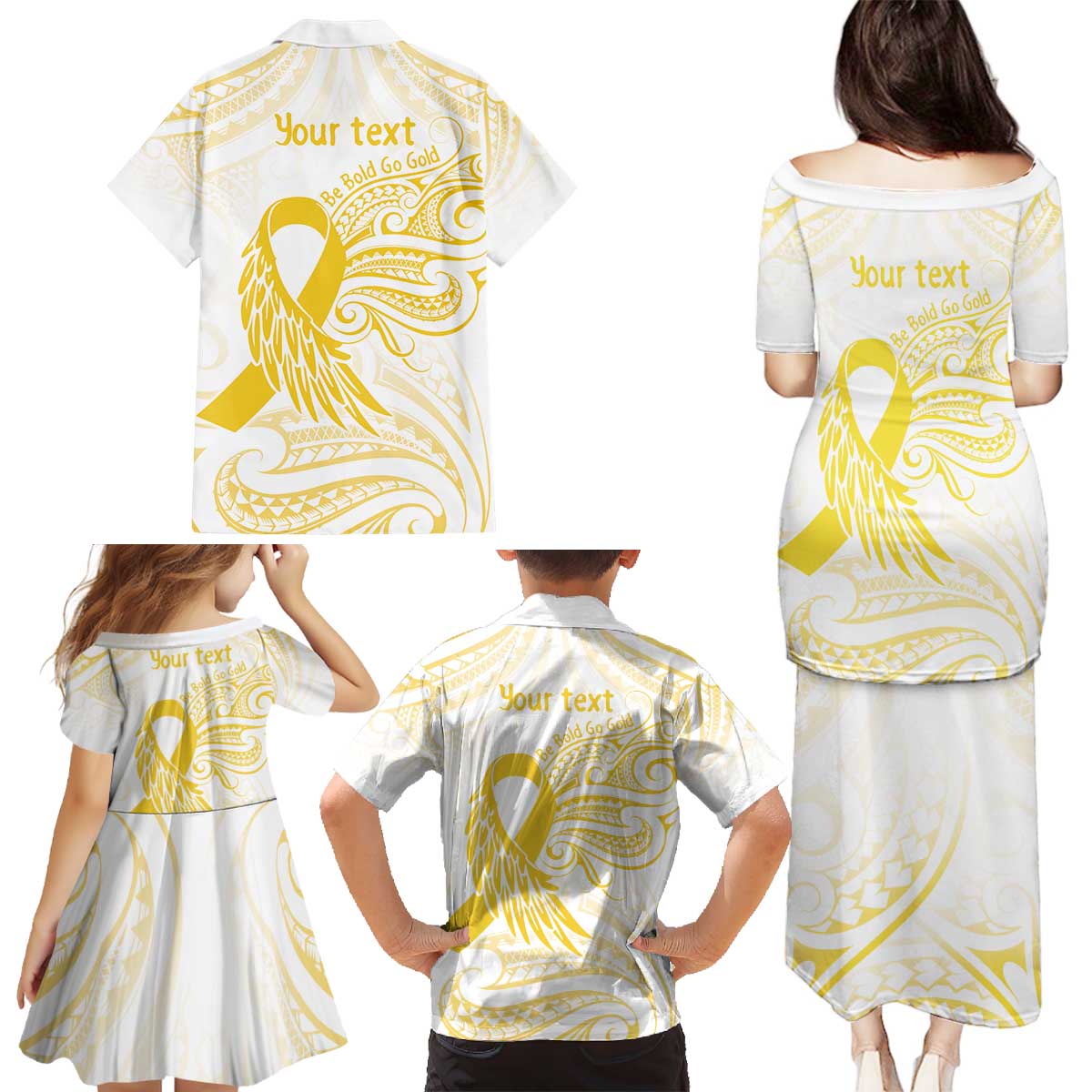 Be Bold Go Gold Polyneisan Ribbon Childhood Personalised Family Matching Puletasi and Hawaiian Shirt LT9 - Polynesian Pride