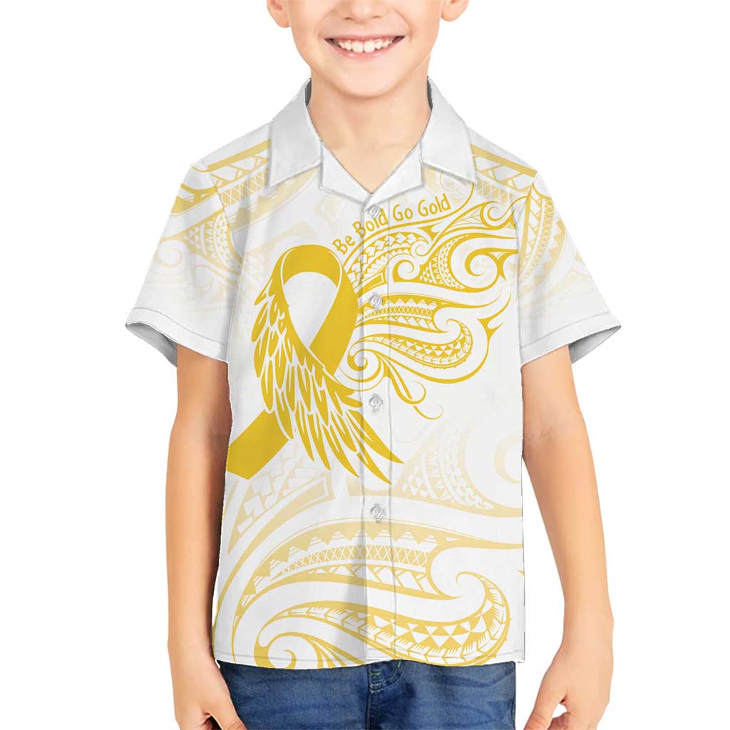Be Bold Go Gold Polyneisan Ribbon Childhood Personalised Family Matching Summer Maxi Dress and Hawaiian Shirt LT9 Son's Shirt Gold - Polynesian Pride