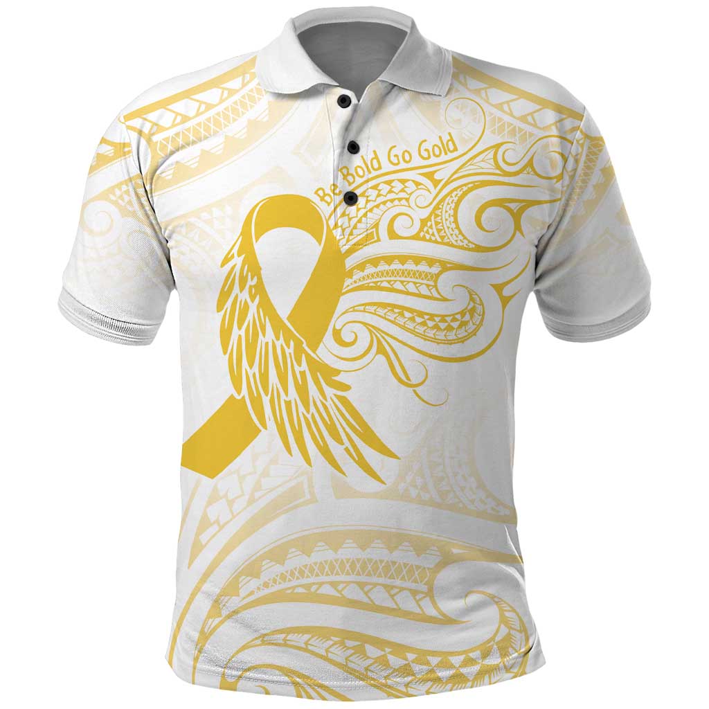Be Bold Go Gold Polyneisan Ribbon Childhood Personalised Polo Shirt LT9 Gold - Polynesian Pride