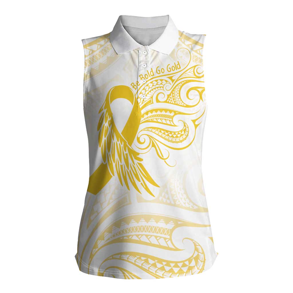 Be Bold Go Gold Polyneisan Ribbon Childhood Personalised Women Sleeveless Polo Shirt LT9 Female Gold - Polynesian Pride