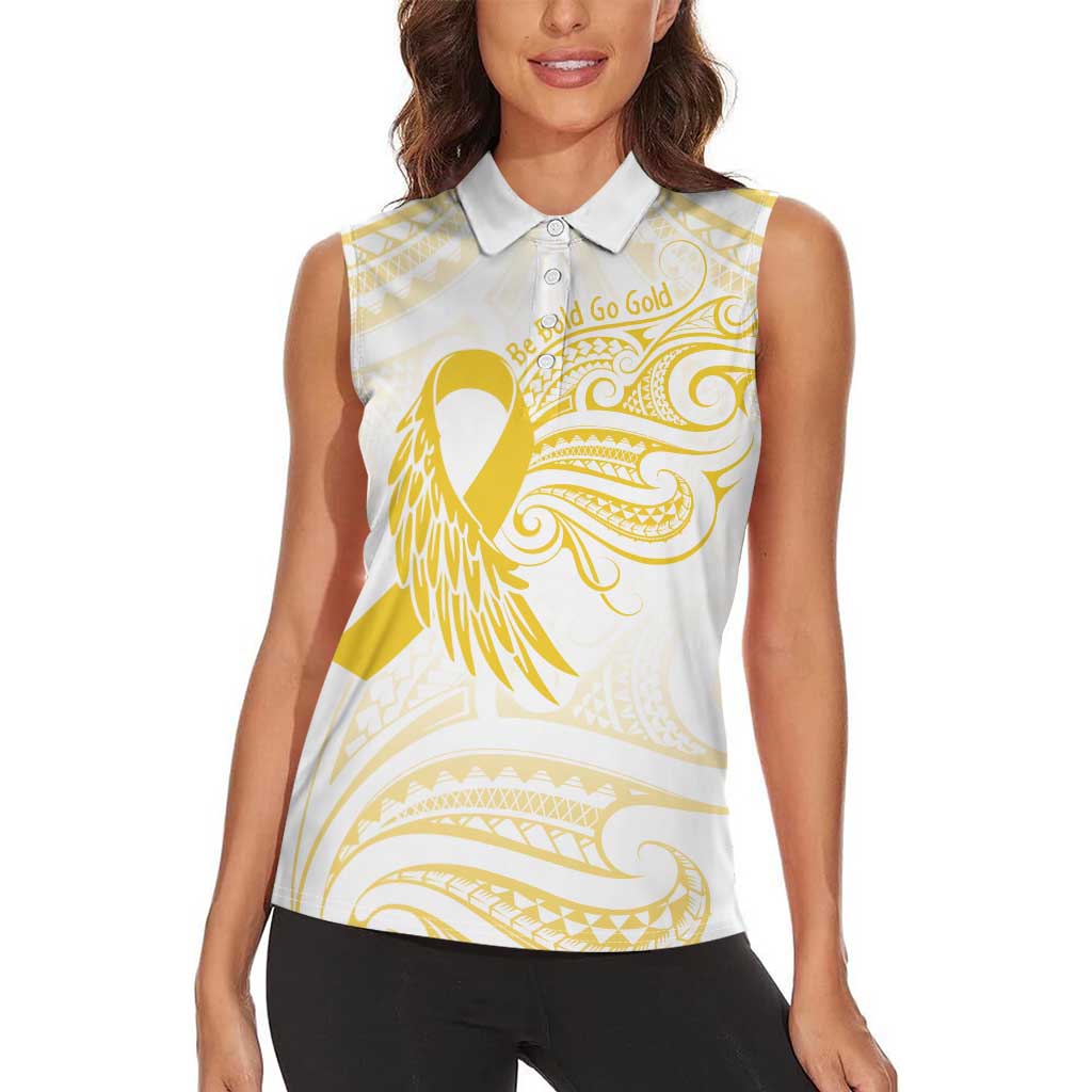 Be Bold Go Gold Polyneisan Ribbon Childhood Personalised Women Sleeveless Polo Shirt LT9 - Polynesian Pride