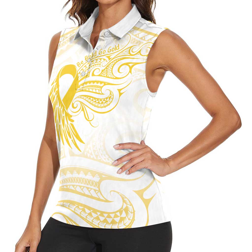 Be Bold Go Gold Polyneisan Ribbon Childhood Personalised Women Sleeveless Polo Shirt LT9 - Polynesian Pride