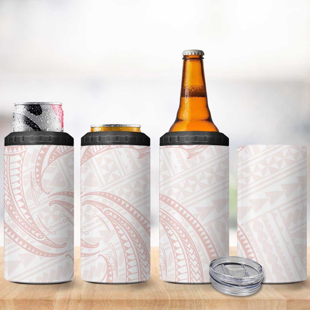 White Sunday Lotu Tamaiti 4 in 1 Can Cooler Tumbler Polynesian Wave Pastel Blush - Polynesian Pride