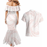 White Sunday Lotu Tamaiti Couples Matching Mermaid Dress and Hawaiian Shirt Polynesian Wave Pastel Blush LT9 - Polynesian Pride