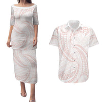 White Sunday Lotu Tamaiti Couples Matching Puletasi and Hawaiian Shirt Polynesian Wave Pastel Blush LT9 Blush - Polynesian Pride