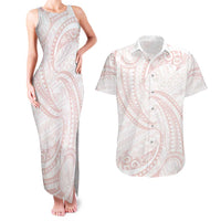 White Sunday Lotu Tamaiti Couples Matching Tank Maxi Dress and Hawaiian Shirt Polynesian Wave Pastel Blush LT9 Blush - Polynesian Pride