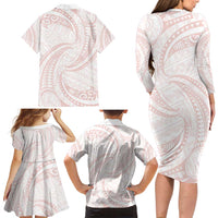 White Sunday Lotu Tamaiti Family Matching Long Sleeve Bodycon Dress and Hawaiian Shirt Polynesian Wave Pastel Blush LT9 - Polynesian Pride