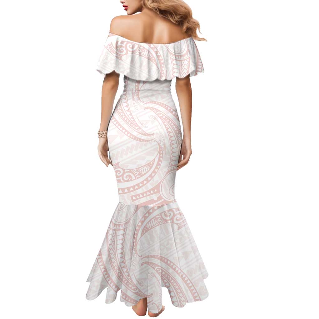 White Sunday Lotu Tamaiti Family Matching Mermaid Dress and Hawaiian Shirt Polynesian Wave Pastel Blush LT9 - Polynesian Pride