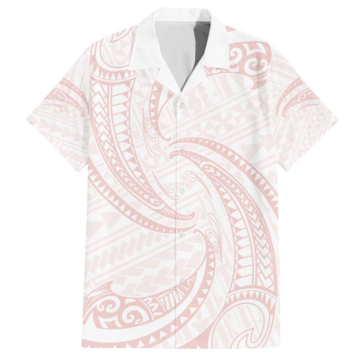 White Sunday Lotu Tamaiti Family Matching Off The Shoulder Long Sleeve Dress and Hawaiian Shirt Polynesian Wave Pastel Blush LT9 Dad's Shirt - Short Sleeve Blush - Polynesian Pride