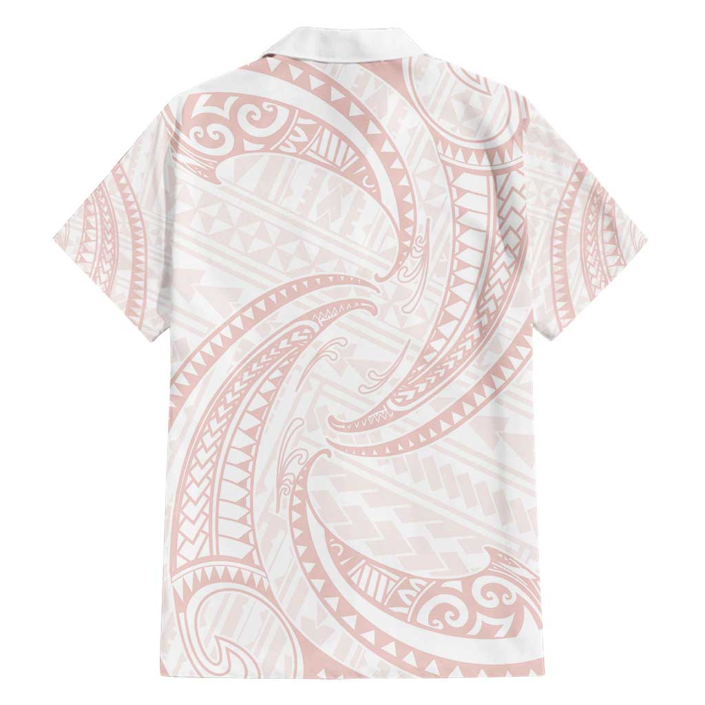 White Sunday Lotu Tamaiti Family Matching Off Shoulder Maxi Dress and Hawaiian Shirt Polynesian Wave Pastel Blush LT9 - Polynesian Pride