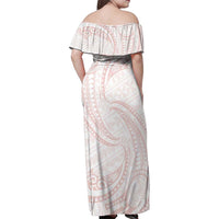 White Sunday Lotu Tamaiti Family Matching Off Shoulder Maxi Dress and Hawaiian Shirt Polynesian Wave Pastel Blush LT9 - Polynesian Pride