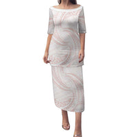 White Sunday Lotu Tamaiti Family Matching Puletasi and Hawaiian Shirt Polynesian Wave Pastel Blush LT9 Mom's Dress Blush - Polynesian Pride
