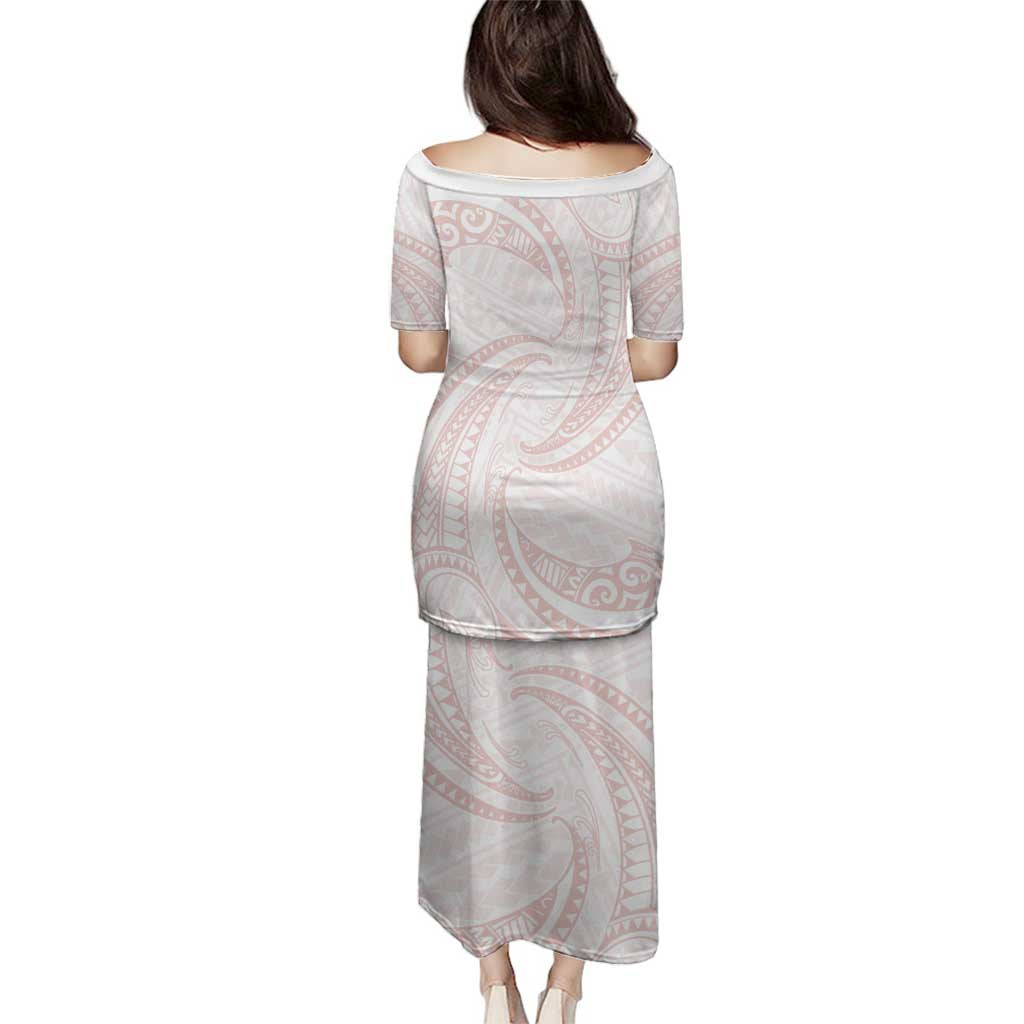 White Sunday Lotu Tamaiti Family Matching Puletasi and Hawaiian Shirt Polynesian Wave Pastel Blush LT9 - Polynesian Pride