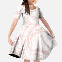 White Sunday Lotu Tamaiti Family Matching Short Sleeve Bodycon Dress and Hawaiian Shirt Polynesian Wave Pastel Blush LT9 Daughter's Dress Blush - Polynesian Pride