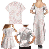 White Sunday Lotu Tamaiti Family Matching Summer Maxi Dress and Hawaiian Shirt Polynesian Wave Pastel Blush LT9 - Polynesian Pride