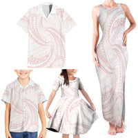 White Sunday Lotu Tamaiti Family Matching Tank Maxi Dress and Hawaiian Shirt Polynesian Wave Pastel Blush LT9 - Polynesian Pride