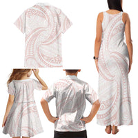 White Sunday Lotu Tamaiti Family Matching Tank Maxi Dress and Hawaiian Shirt Polynesian Wave Pastel Blush LT9 - Polynesian Pride