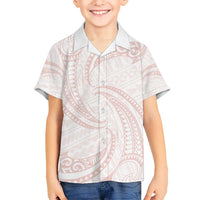 White Sunday Lotu Tamaiti Kid Hawaiian Shirt Polynesian Wave Pastel Blush LT9 Kid Blush - Polynesian Pride