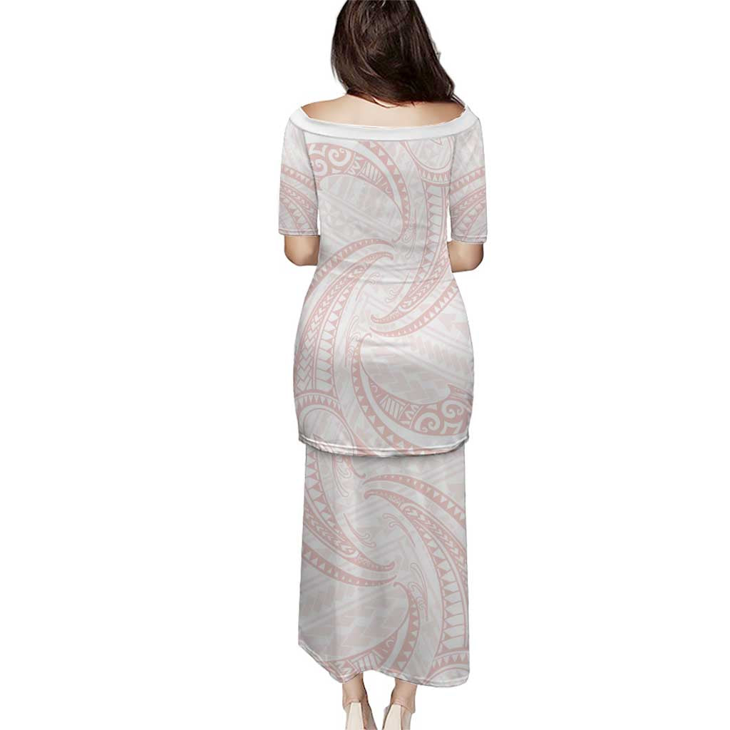 White Sunday Lotu Tamaiti Puletasi Polynesian Wave Pastel Blush - Polynesian Pride