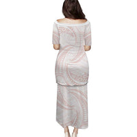 White Sunday Lotu Tamaiti Puletasi Polynesian Wave Pastel Blush - Polynesian Pride