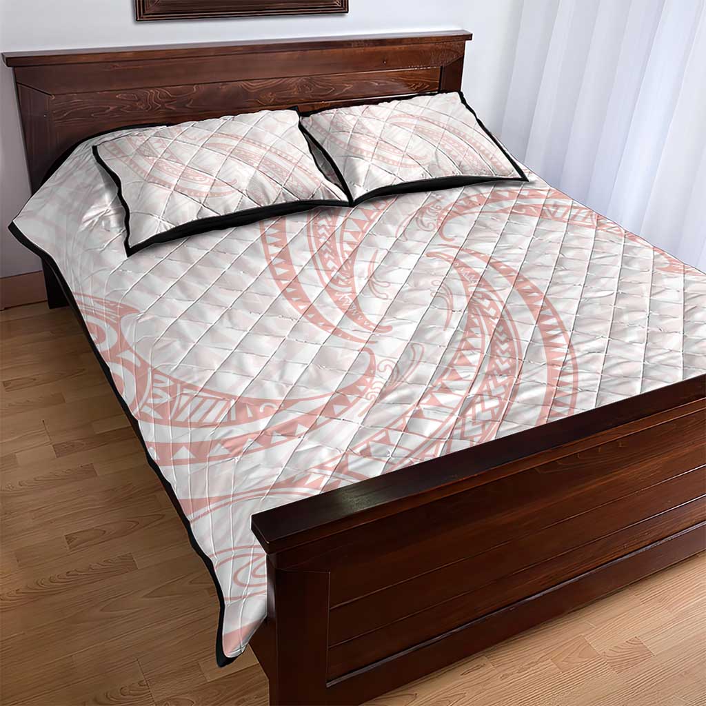 White Sunday Lotu Tamaiti Quilt Bed Set Polynesian Wave Pastel Blush - Polynesian Pride