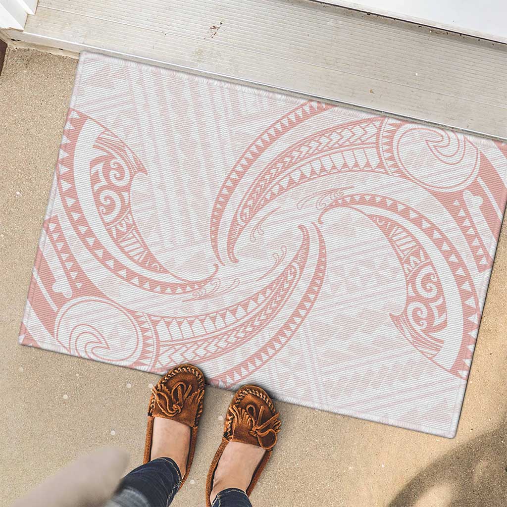 White Sunday Lotu Tamaiti Rubber Doormat Polynesian Wave Pastel Blush - Polynesian Pride