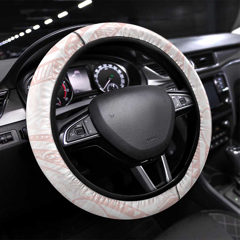 White Sunday Lotu Tamaiti Steering Wheel Cover Polynesian Wave Pastel Blush - Polynesian Pride