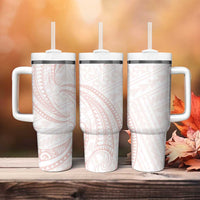 White Sunday Lotu Tamaiti Tumbler With Handle Polynesian Wave Pastel Blush - Polynesian Pride